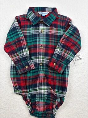 RuggedButts Peyton Plaid Button Down Bodysuit 18-24M NWT‎